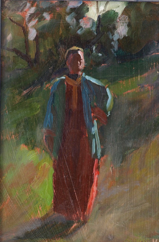 The Red Dress, Oil on Panel, 12 x 8 Inches, by Bernard Lennon, $200