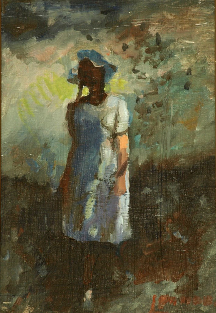 The White Dress, Oil on Panel, 12 x 8 Inches, by Bernard Lennon, $225
